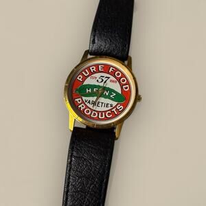 Vintage Heinz Ketchup Wristwatch HTF Excellent Condition Pickle Black Leather